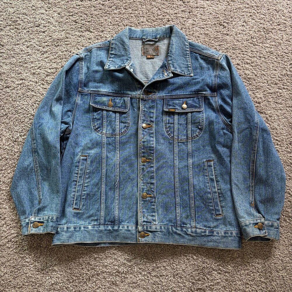 Vintage Lee Denim Jacket Button Down Blue Trucker Mens Size Large